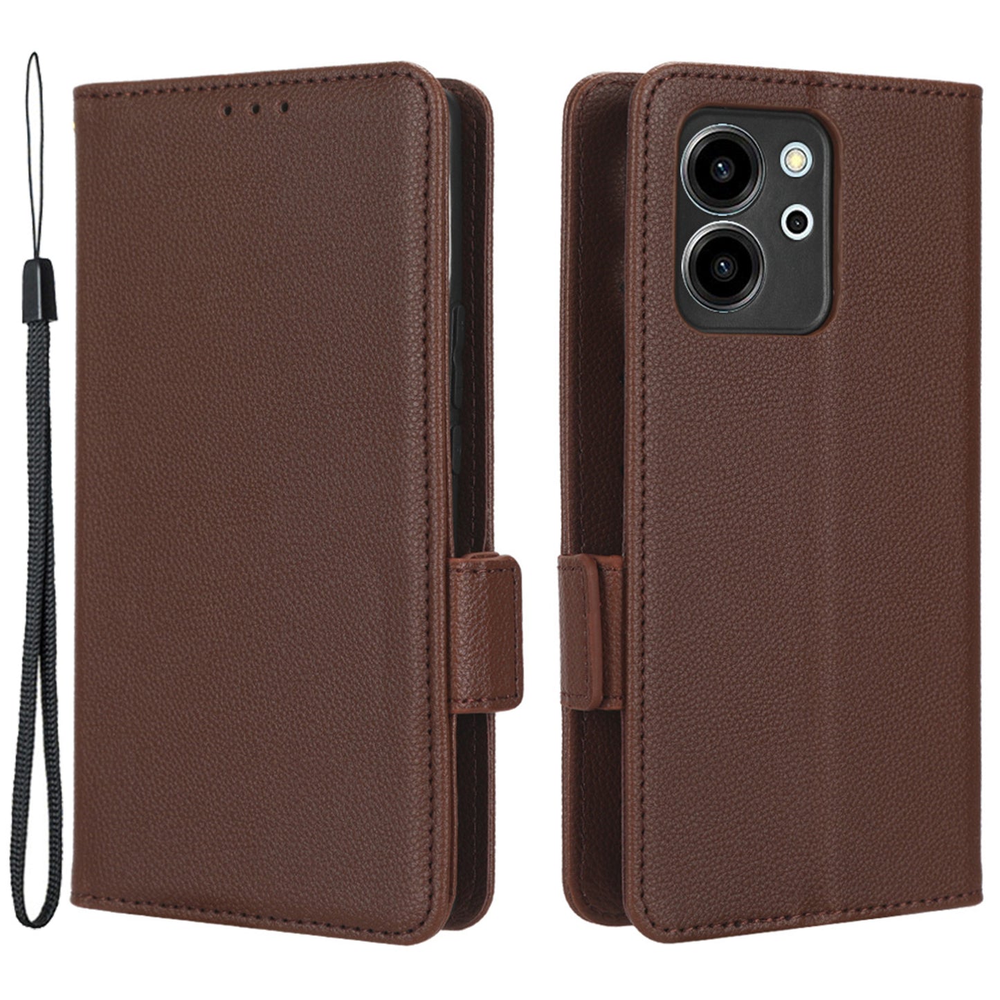 For Honor 80 SE 5G Magnetic Phone Cover Litchi Texture Stand Function Wallet PU Leather Shockproof Flip Phone Case with Strap