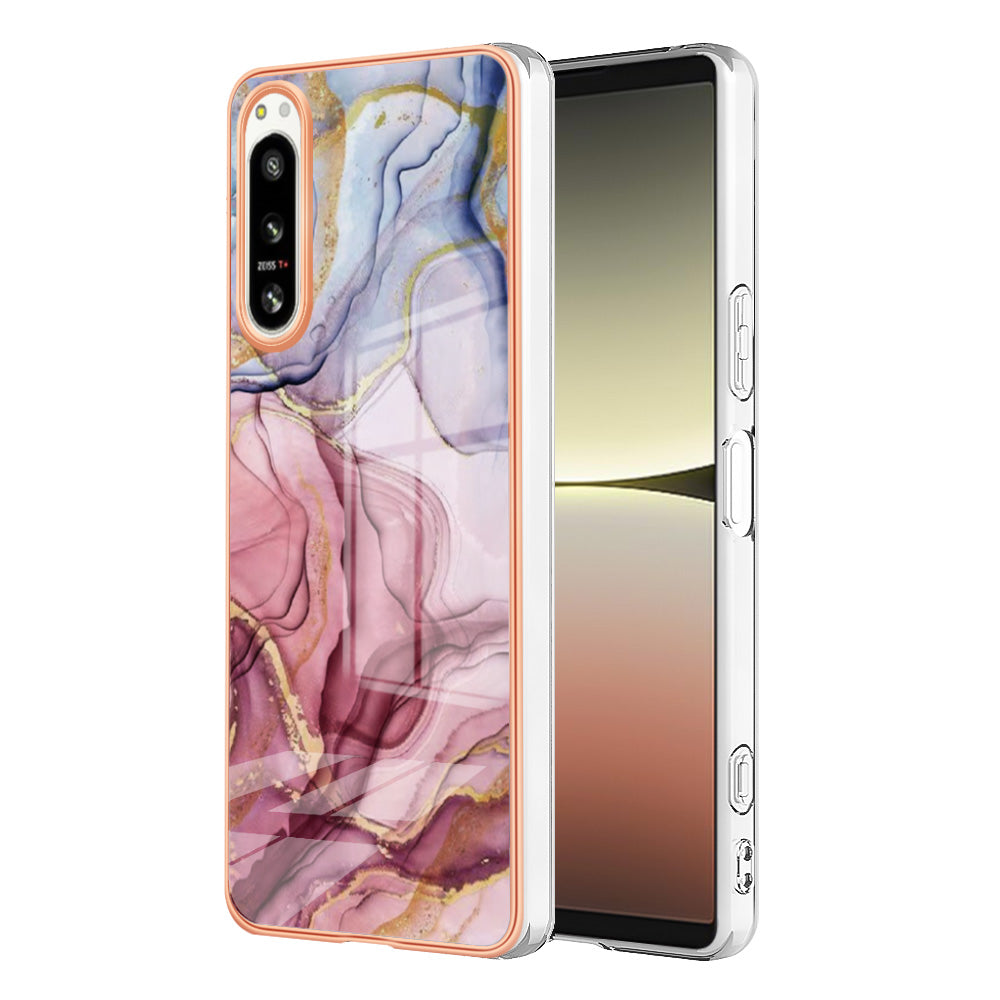 2.0mm Marble Pattern IMD Phone Case for Sony Xperia 5 IV 5G Shockproof TPU Case YB IMD Series-16 Style E Electroplating Back Cover
