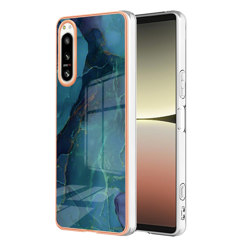 2.0mm Marble Pattern IMD Phone Case for Sony Xperia 5 IV 5G Shockproof TPU Case YB IMD Series-16 Style E Electroplating Back Cover
