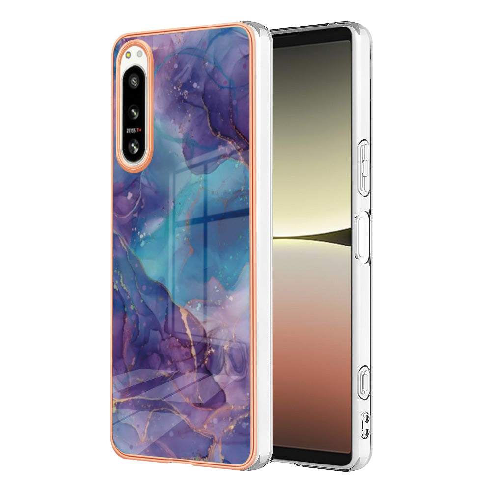 2.0mm Marble Pattern IMD Phone Case for Sony Xperia 5 IV 5G Shockproof TPU Case YB IMD Series-16 Style E Electroplating Back Cover