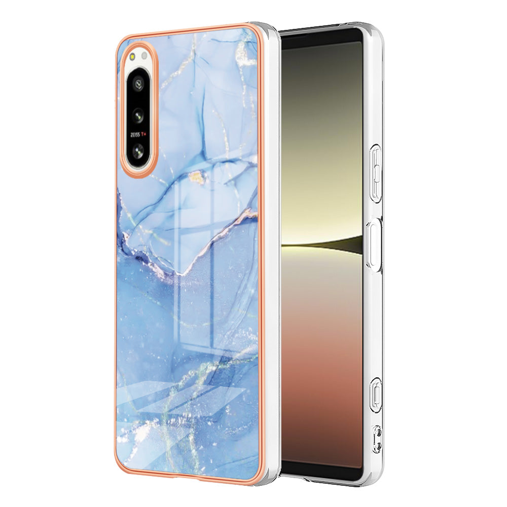 2.0mm Marble Pattern IMD Phone Case for Sony Xperia 5 IV 5G Shockproof TPU Case YB IMD Series-16 Style E Electroplating Back Cover