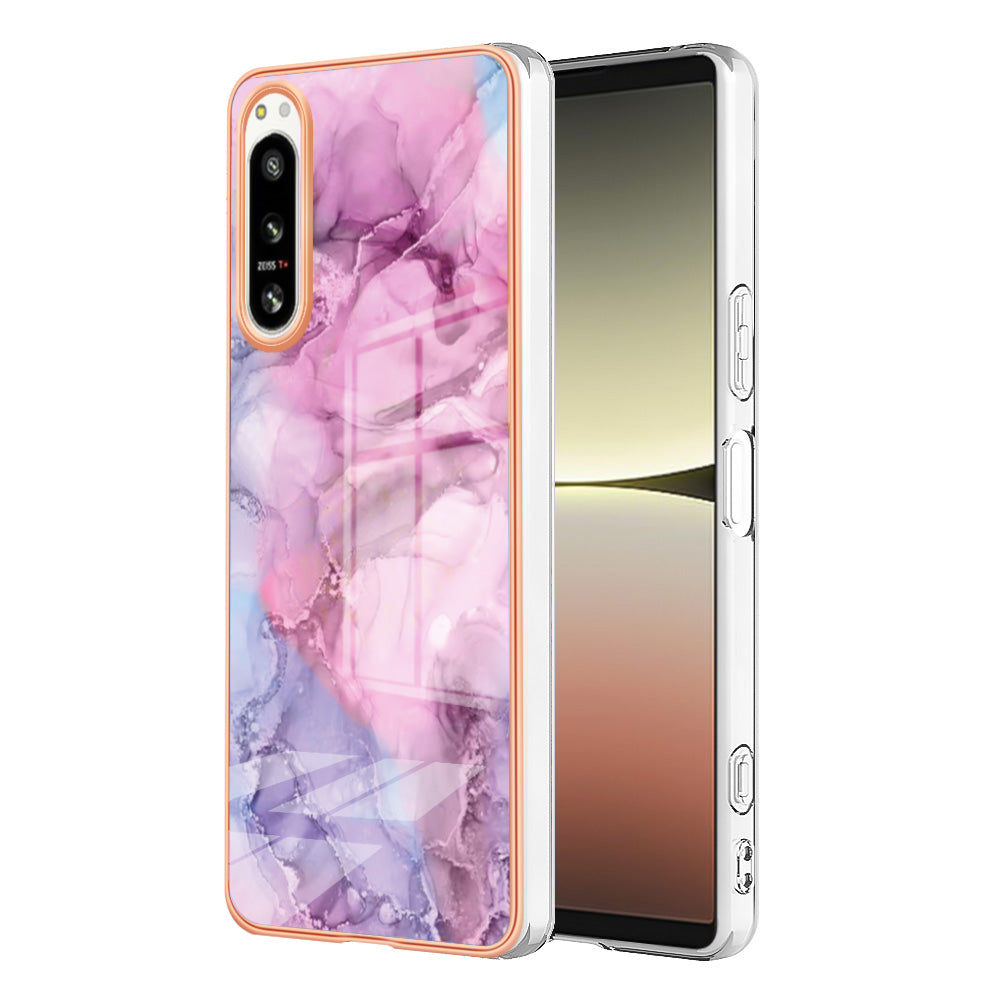 2.0mm Marble Pattern IMD Phone Case for Sony Xperia 5 IV 5G Shockproof TPU Case YB IMD Series-16 Style E Electroplating Back Cover