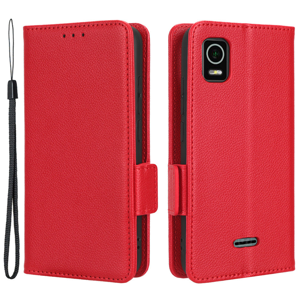 For Cricket Debut Smart Litchi Texture PU Leather Wallet Case Stand Dual Magnetic Clasp Flip Folio Phone Cover