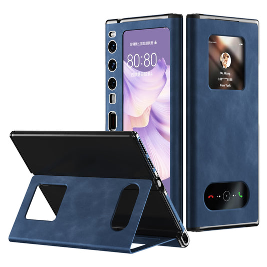 For Huawei Mate Xs 2 Nappa Texture PU Leather Phone Case View Window Stand Full Protection Folding Cover