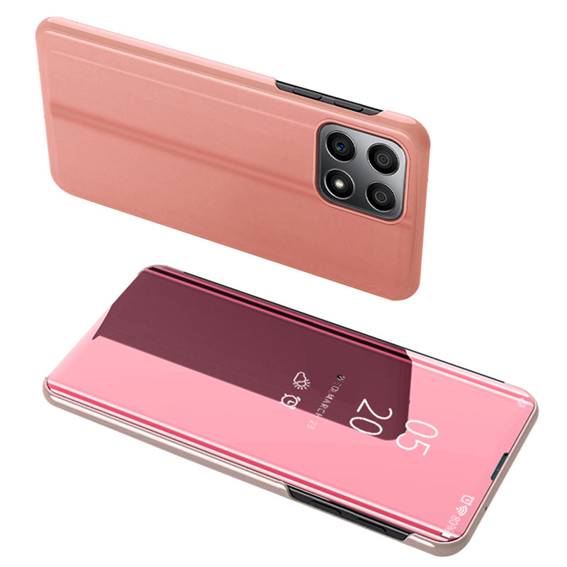 For Honor X8 5G View Window PU Leather Case Hands-free Stand Mirror Electroplating Phone Cover Protector