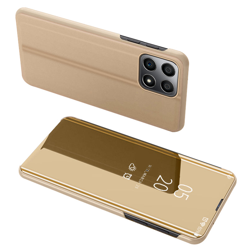 For Honor X8 5G View Window PU Leather Case Hands-free Stand Mirror Electroplating Phone Cover Protector