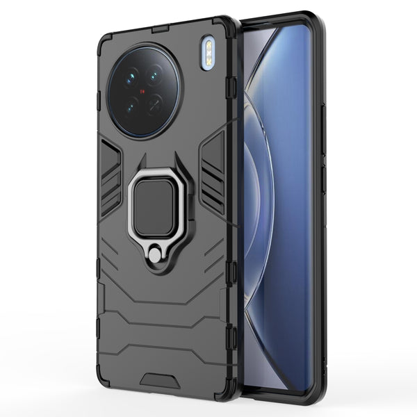 Hard PC + Soft TPU Phone Case for vivo X90 5G, Ring Holder Kickstand Shockproof Back Cover