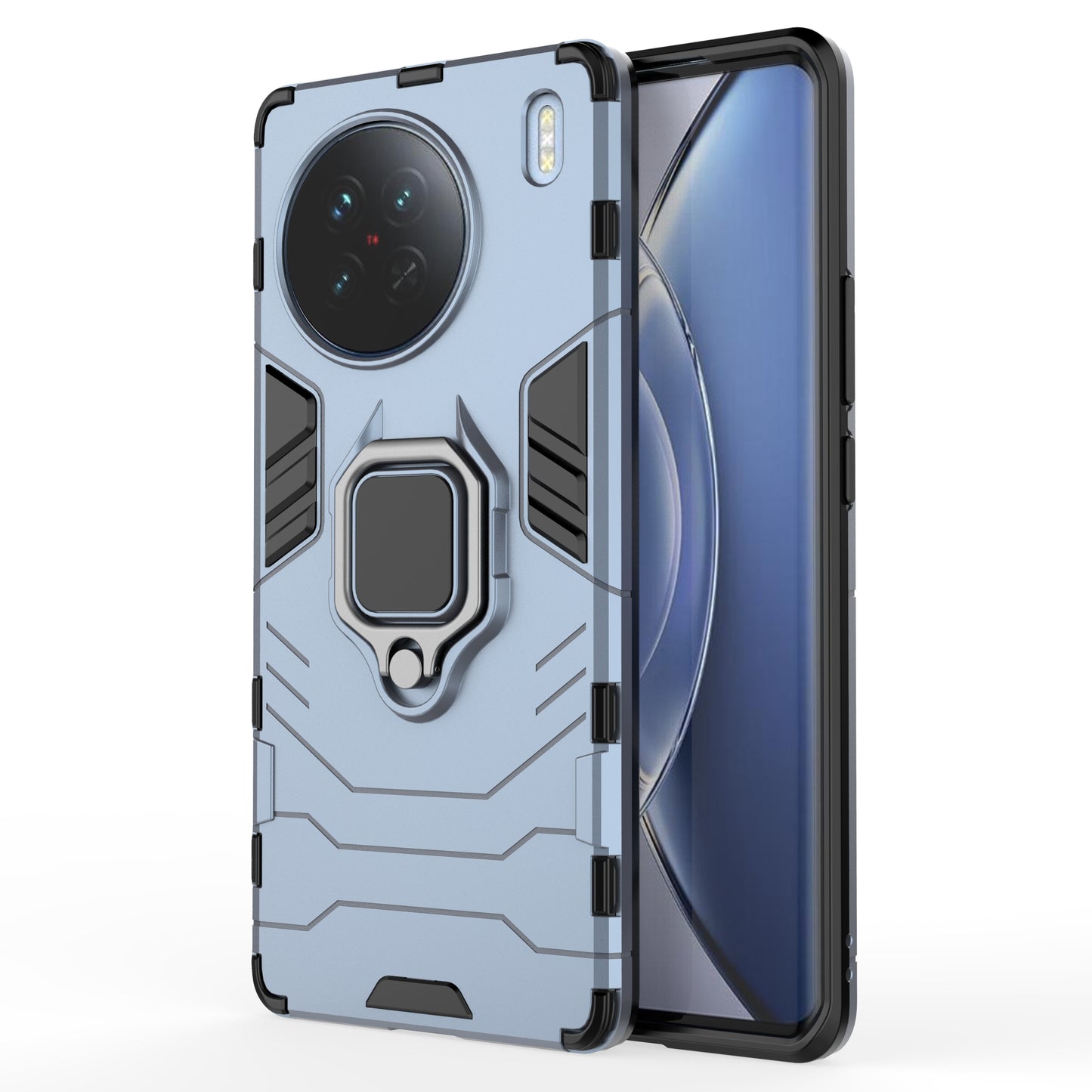 Hard PC + Soft TPU Phone Case for vivo X90 5G, Ring Holder Kickstand Shockproof Back Cover