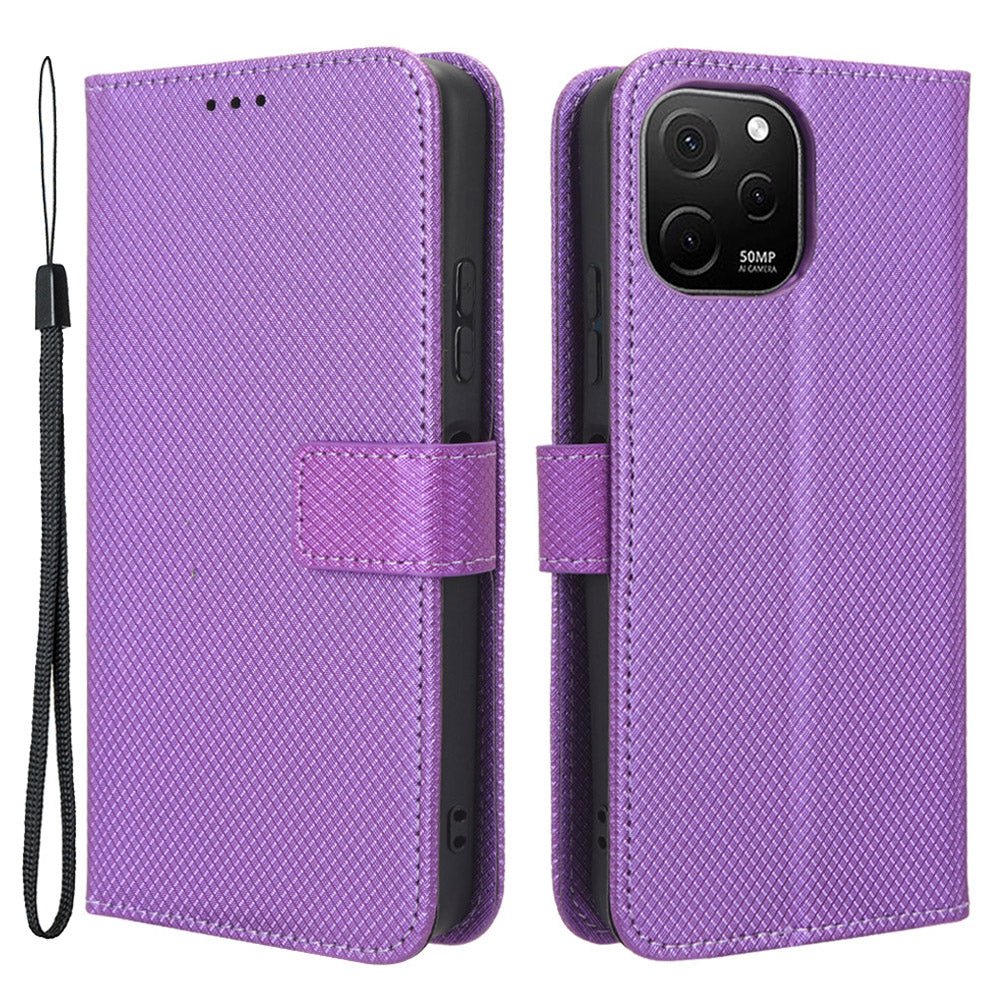 For Huawei nova Y61 4G / Enjoy 50z 4G Magnetic Clasp Diamond Texture PU Leather Phone Case Anti-scratch Foldable Stand Wallet Protective Cover