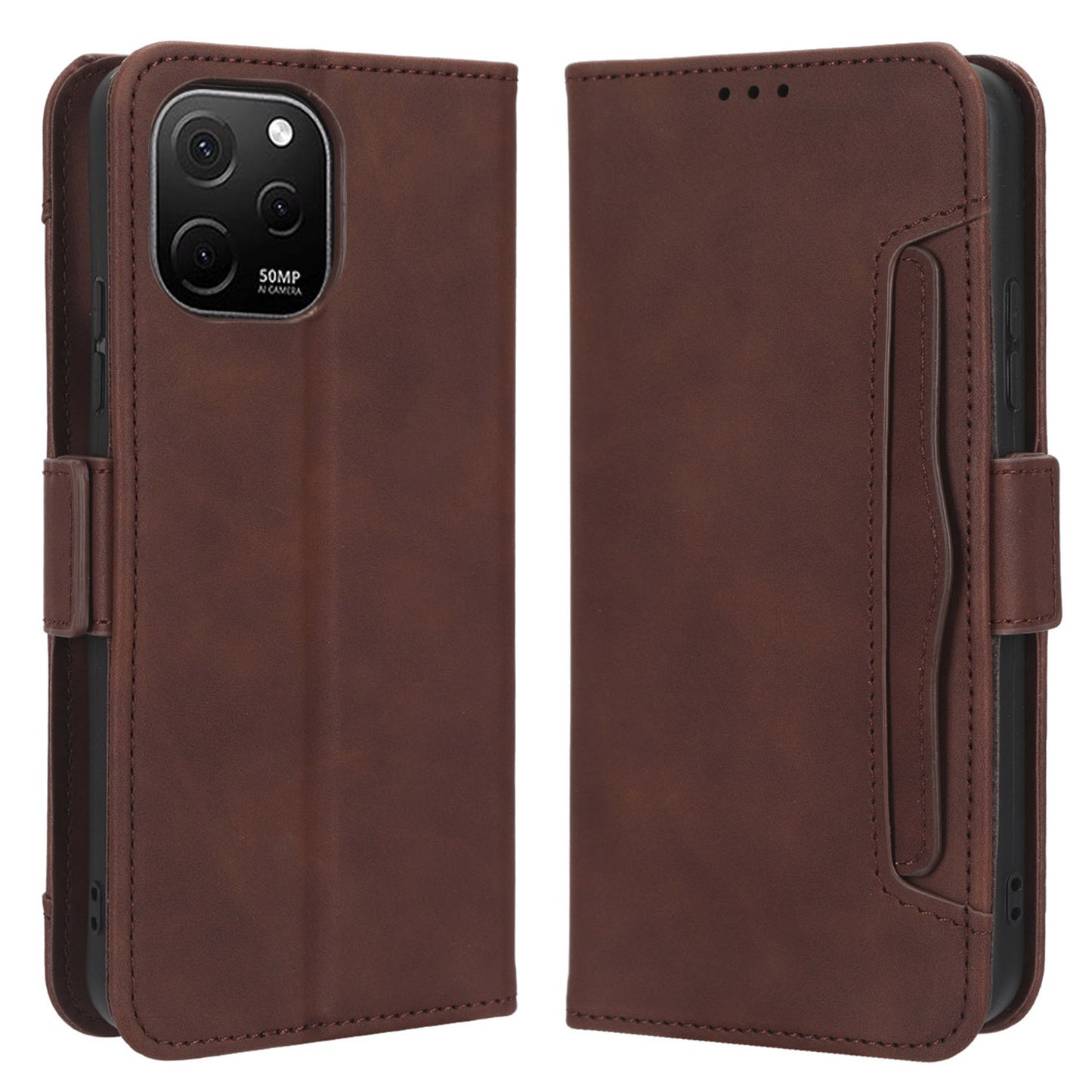 For Huawei nova Y61 4G / Enjoy 50z 4G PU Leather Magnetic Closure Wallet Flip Cover Multiple Card Slots Stand Drop-proof Phone Case