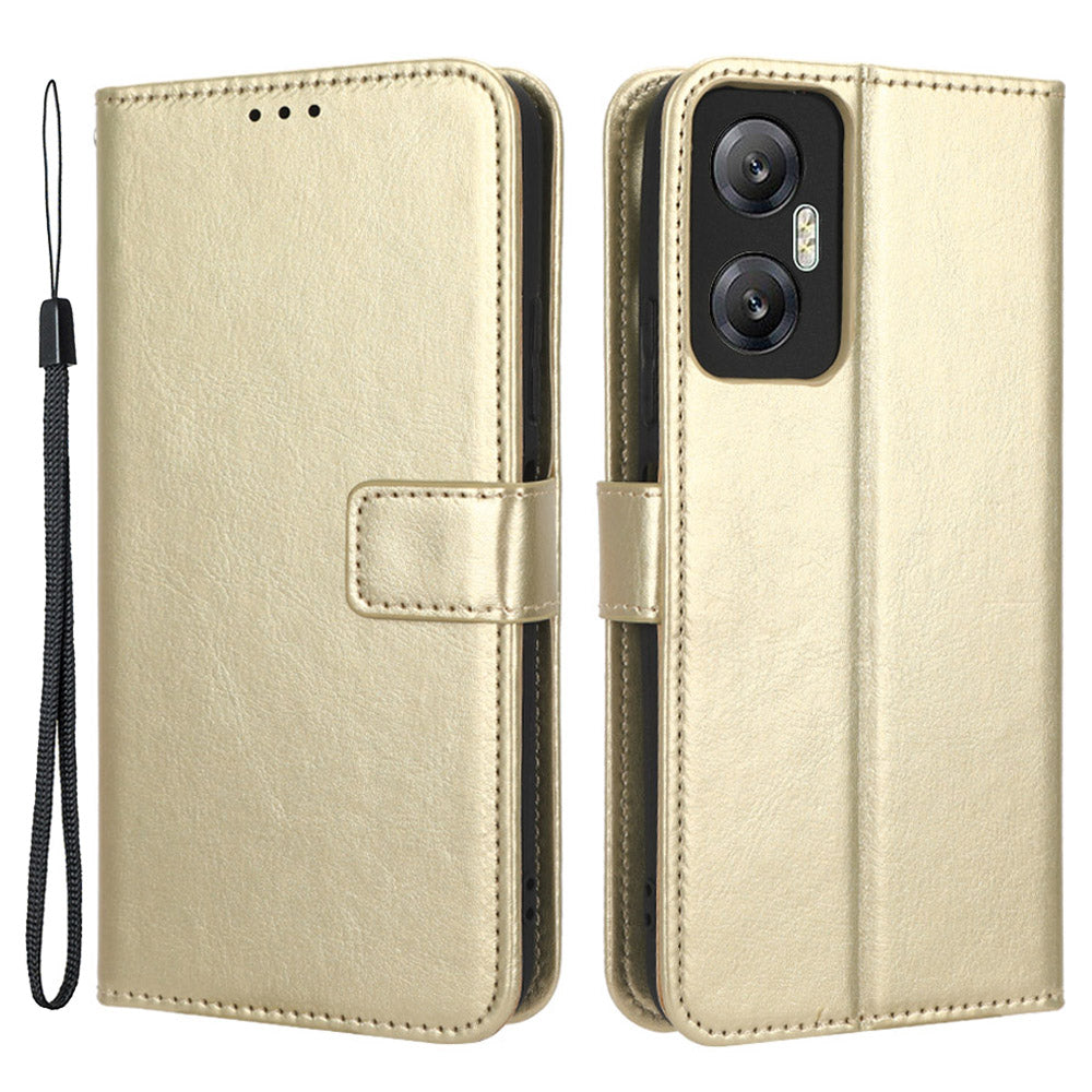 For Infinix Hot 20 5G / X666 / X666B Crazy Horse Texture PU Leather Flip Wallet Stand Phone Case Shockproof Cell Phone Cover with Strap