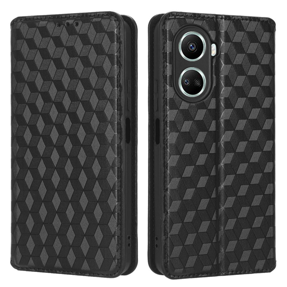For Huawei nova 10 SE 4G Rhombus Pattern Imprinted PU Leather Phone Stand Wallet Cover Magnetic Auto-absorbed Phone Case