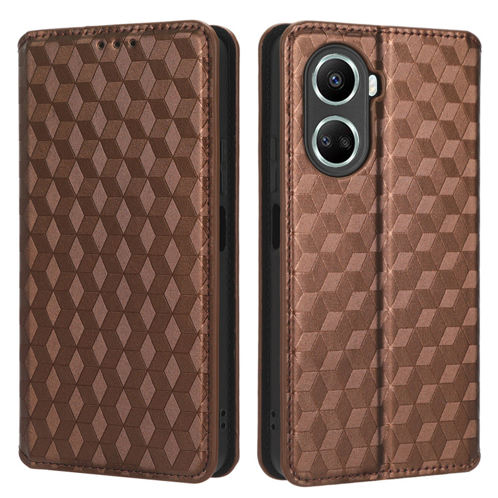 For Huawei nova 10 SE 4G Rhombus Pattern Imprinted PU Leather Phone Stand Wallet Cover Magnetic Auto-absorbed Phone Case