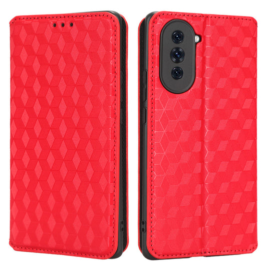 For Huawei nova 10 4G Rhombus Pattern Imprinted Phone Case Magnetic Auto Closing PU Leather Wallet Stand Cover