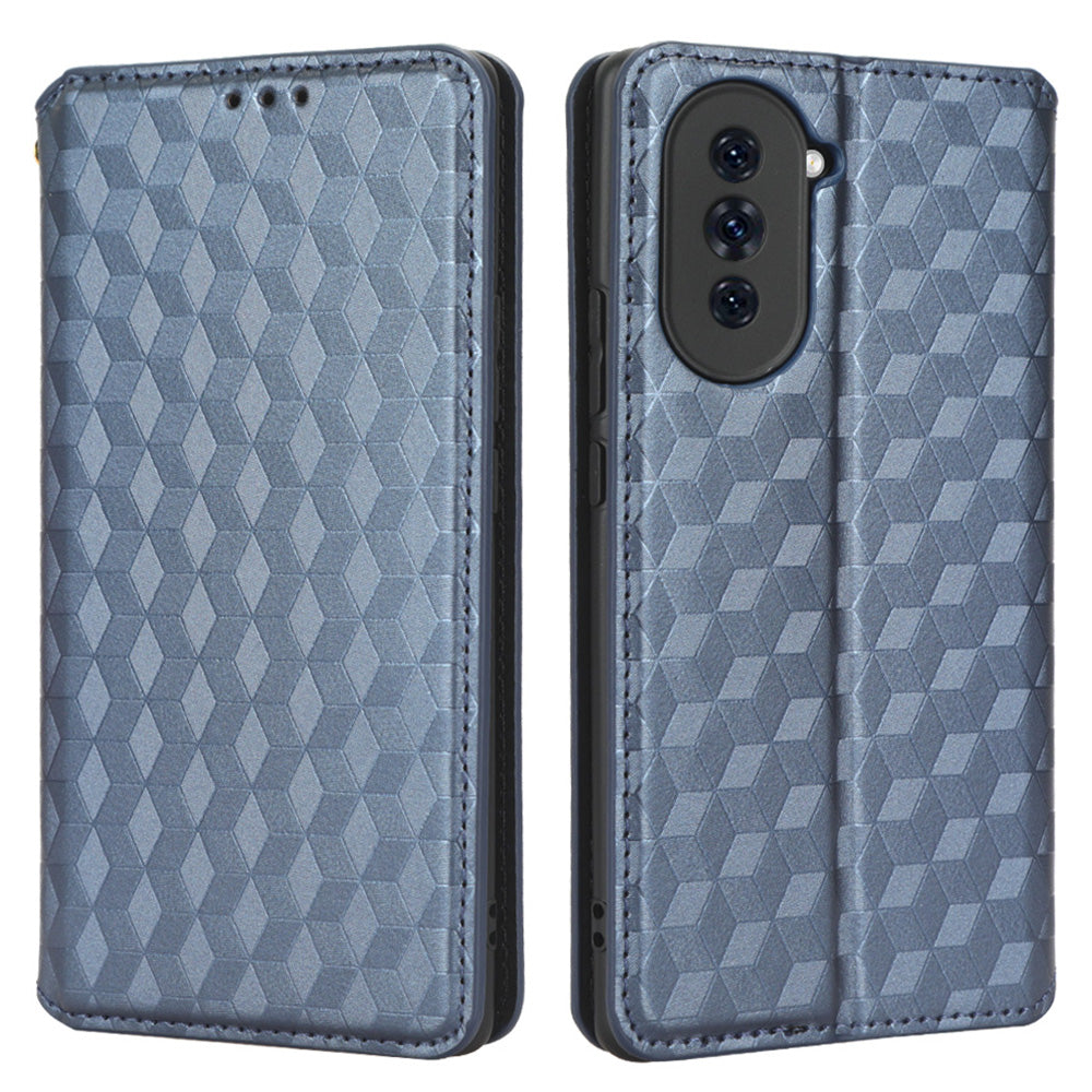 For Huawei nova 10 4G Rhombus Pattern Imprinted Phone Case Magnetic Auto Closing PU Leather Wallet Stand Cover