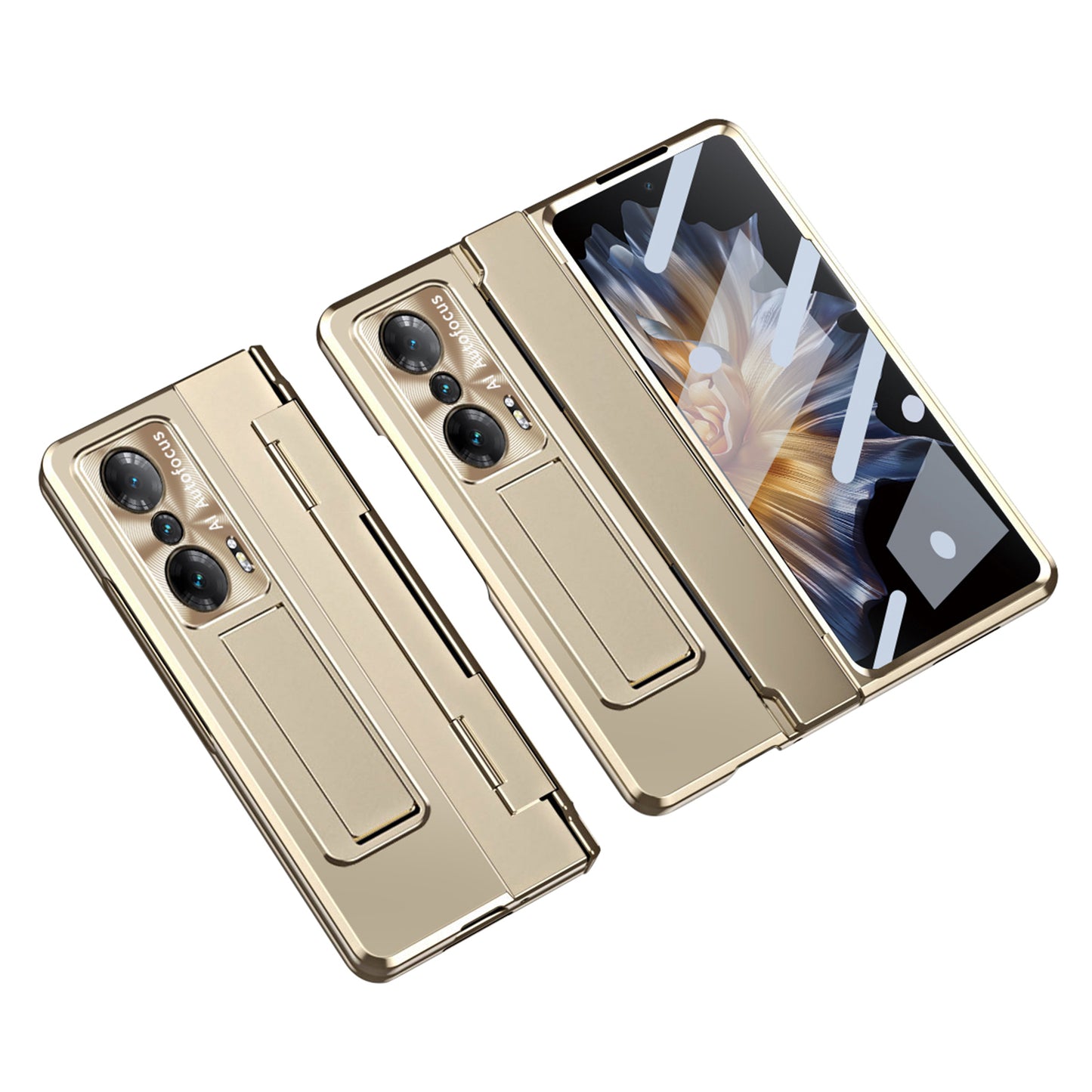 For Honor Magic Vs 5G / Magic Vs Ultimate 5G Kickstand Hard PC Case Full Protection Phone Cover with Lens Film and Tempered Glass Screen Film
