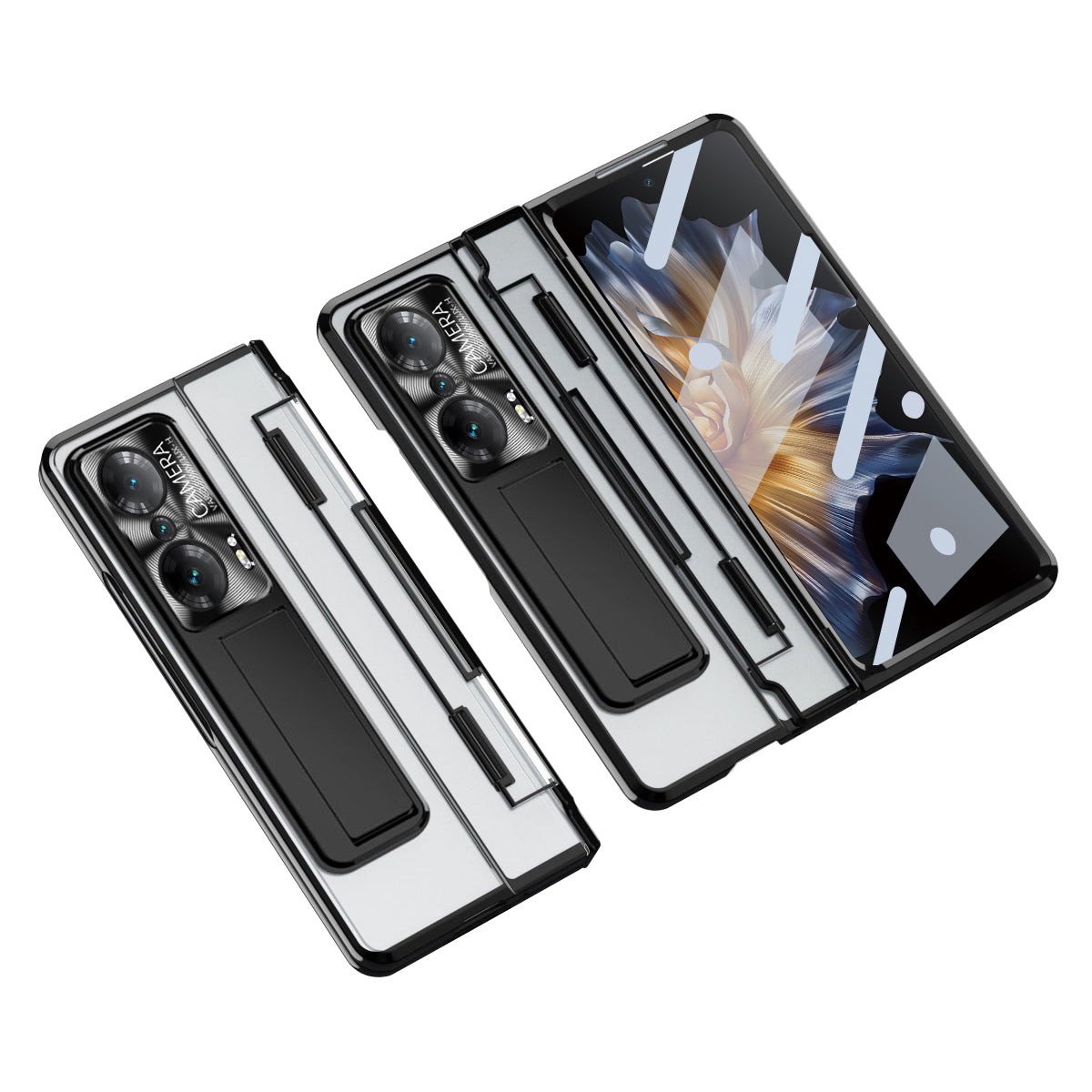 For Honor Magic Vs Ultimate 5G / Magic Vs 5G Kickstand Transparent Phone Case Electroplating Anti-drop PC Cover with Tempered Glass Film