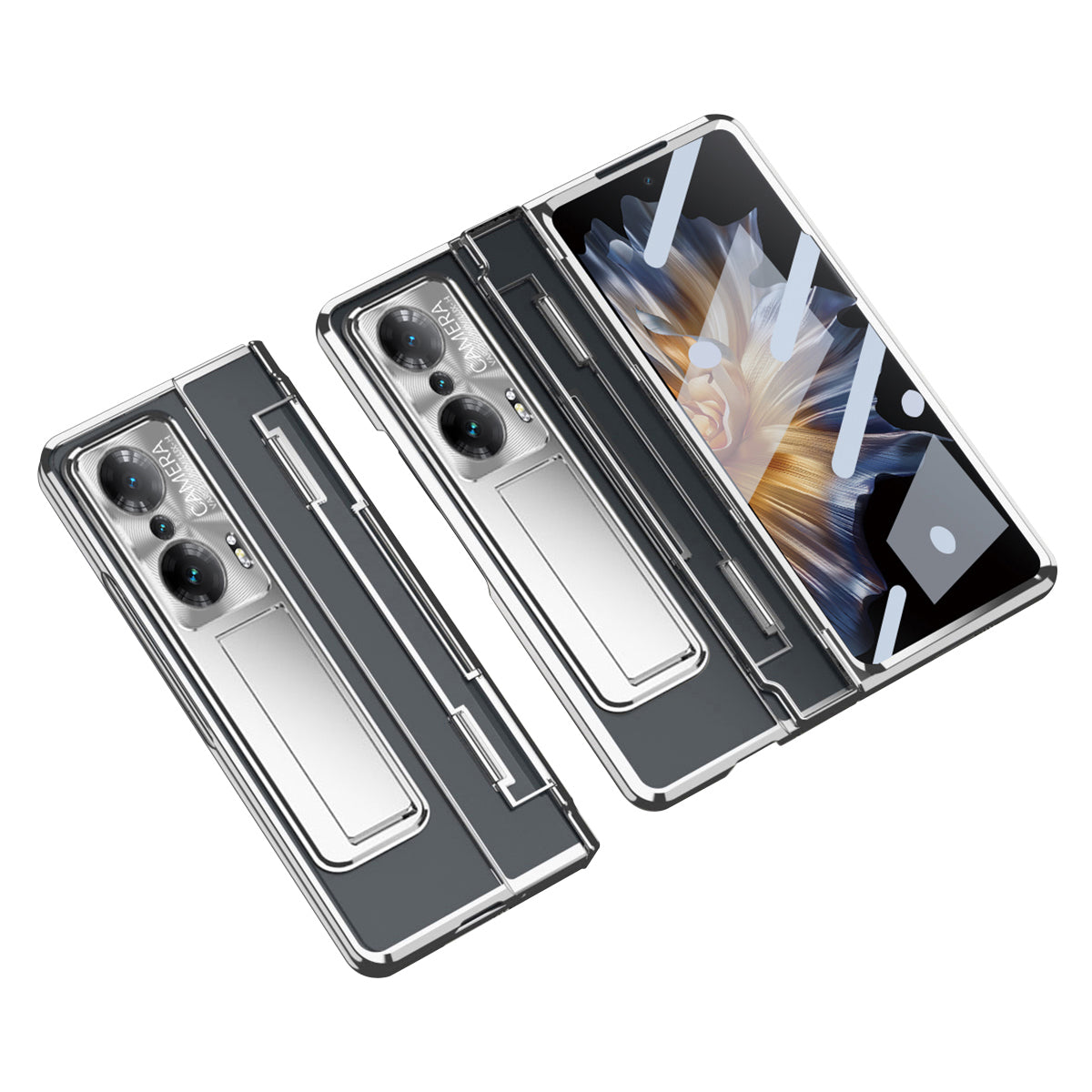 For Honor Magic Vs Ultimate 5G / Magic Vs 5G Kickstand Transparent Phone Case Electroplating Anti-drop PC Cover with Tempered Glass Film