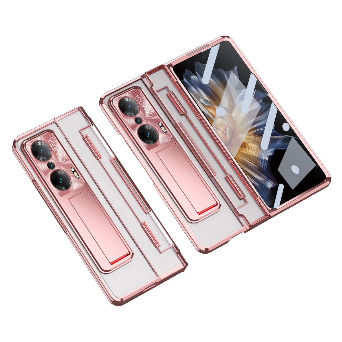 For Honor Magic Vs Ultimate 5G / Magic Vs 5G Kickstand Transparent Phone Case Electroplating Anti-drop PC Cover with Tempered Glass Film