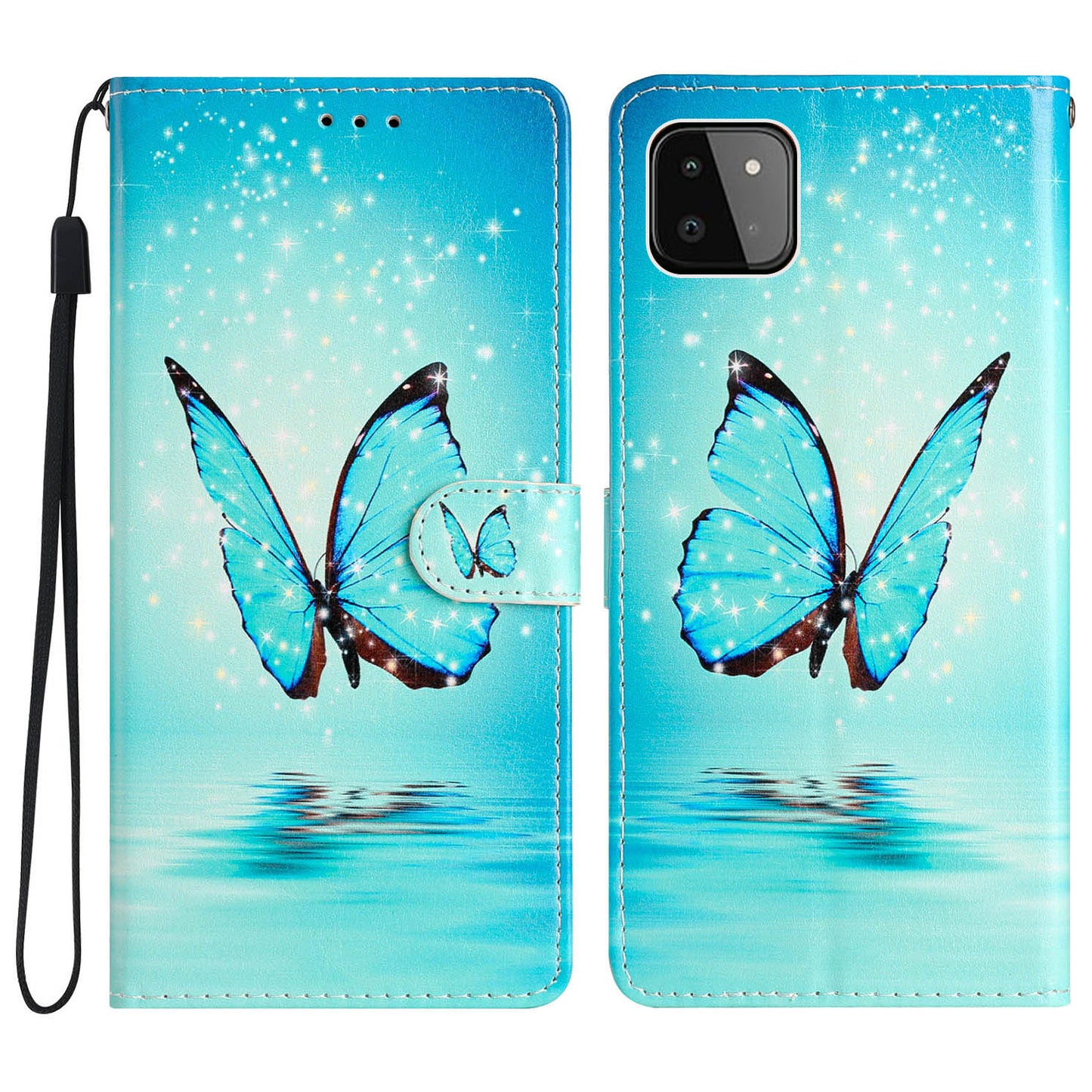 For Samsung Galaxy A22 5G (EU Version) PU Leather Magnetic Closure Pattern Printing Phone Case Stand Function Wallet Style Flip Cover with Strap