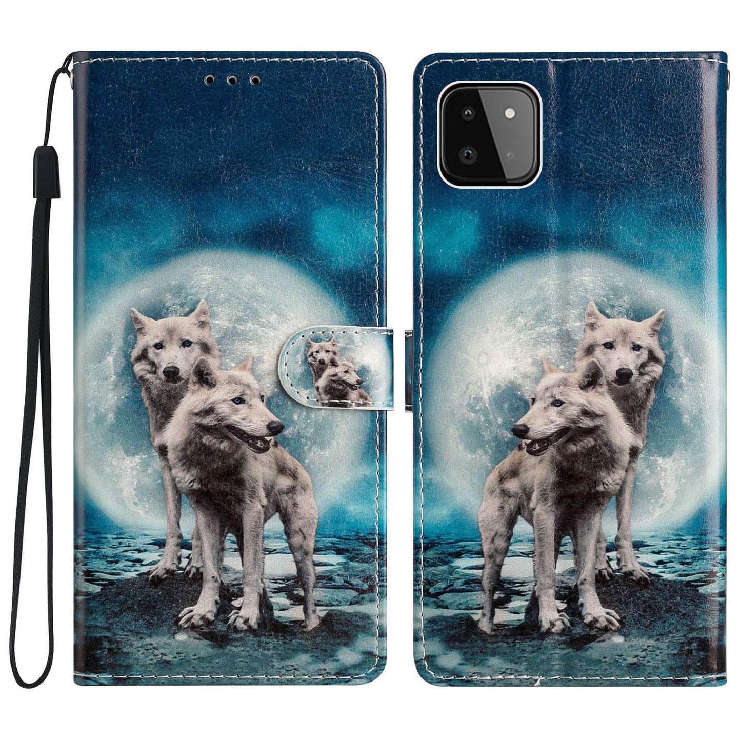 For Samsung Galaxy A22 5G (EU Version) PU Leather Magnetic Closure Pattern Printing Phone Case Stand Function Wallet Style Flip Cover with Strap