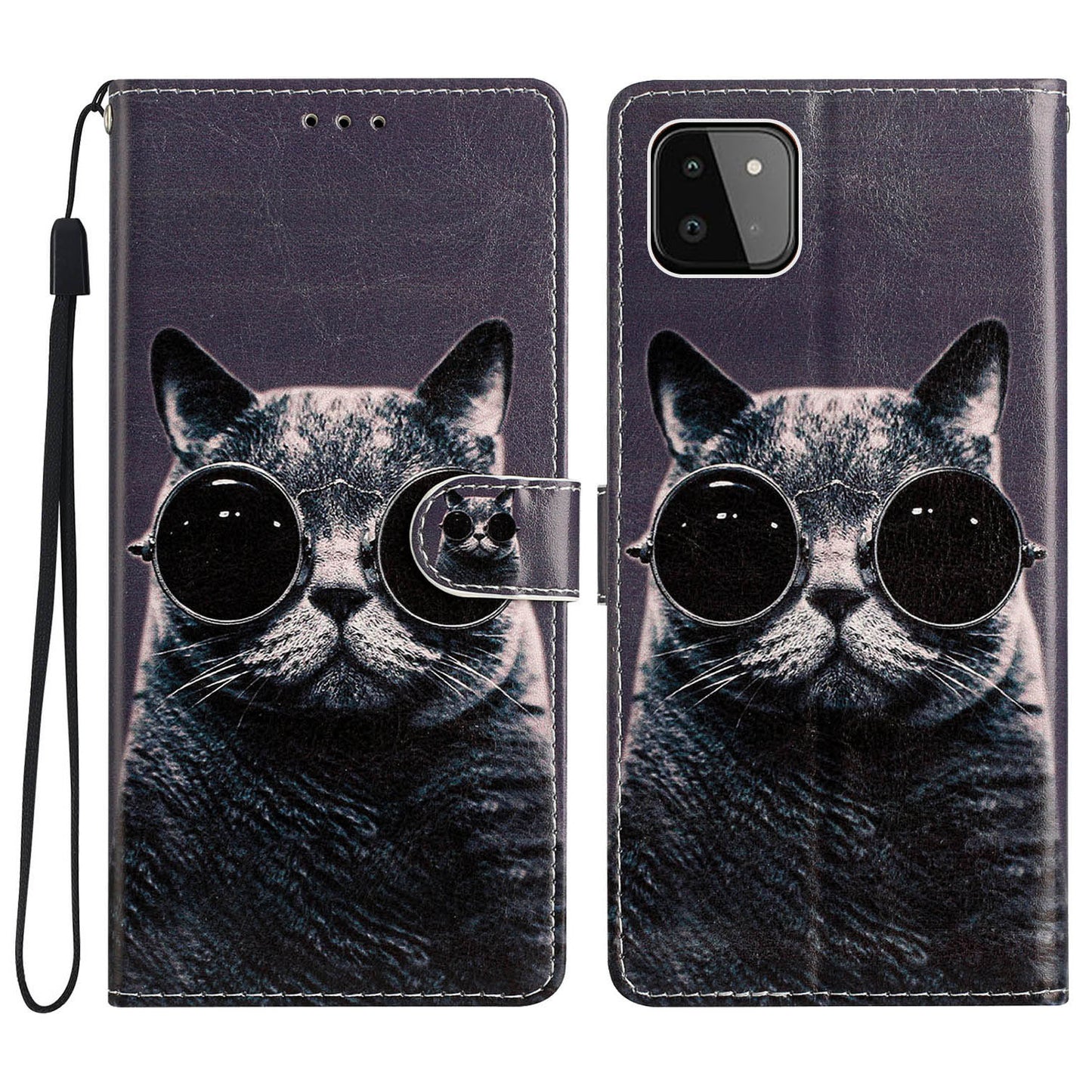 For Samsung Galaxy A22 5G (EU Version) PU Leather Magnetic Closure Pattern Printing Phone Case Stand Function Wallet Style Flip Cover with Strap