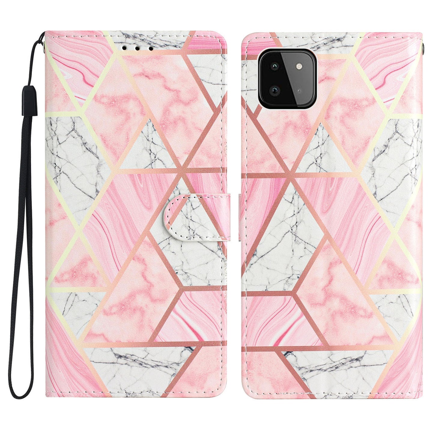 For Samsung Galaxy A22 5G (EU Version) PU Leather Magnetic Closure Pattern Printing Phone Case Stand Function Wallet Style Flip Cover with Strap