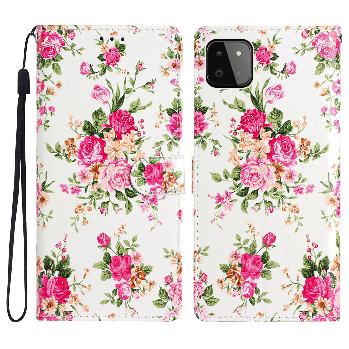 For Samsung Galaxy A22 5G (EU Version) PU Leather Magnetic Closure Pattern Printing Phone Case Stand Function Wallet Style Flip Cover with Strap