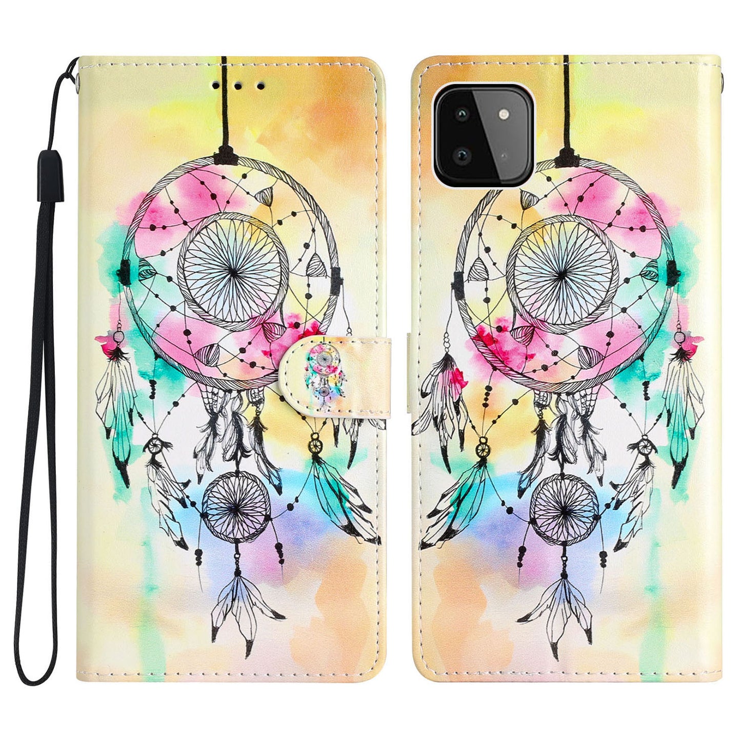 For Samsung Galaxy A22 5G (EU Version) PU Leather Magnetic Closure Pattern Printing Phone Case Stand Function Wallet Style Flip Cover with Strap