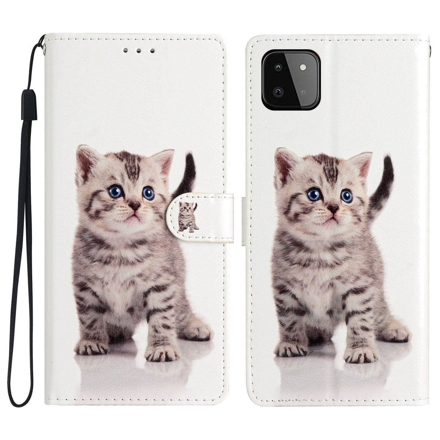 For Samsung Galaxy A22 5G (EU Version) PU Leather Magnetic Closure Pattern Printing Phone Case Stand Function Wallet Style Flip Cover with Strap
