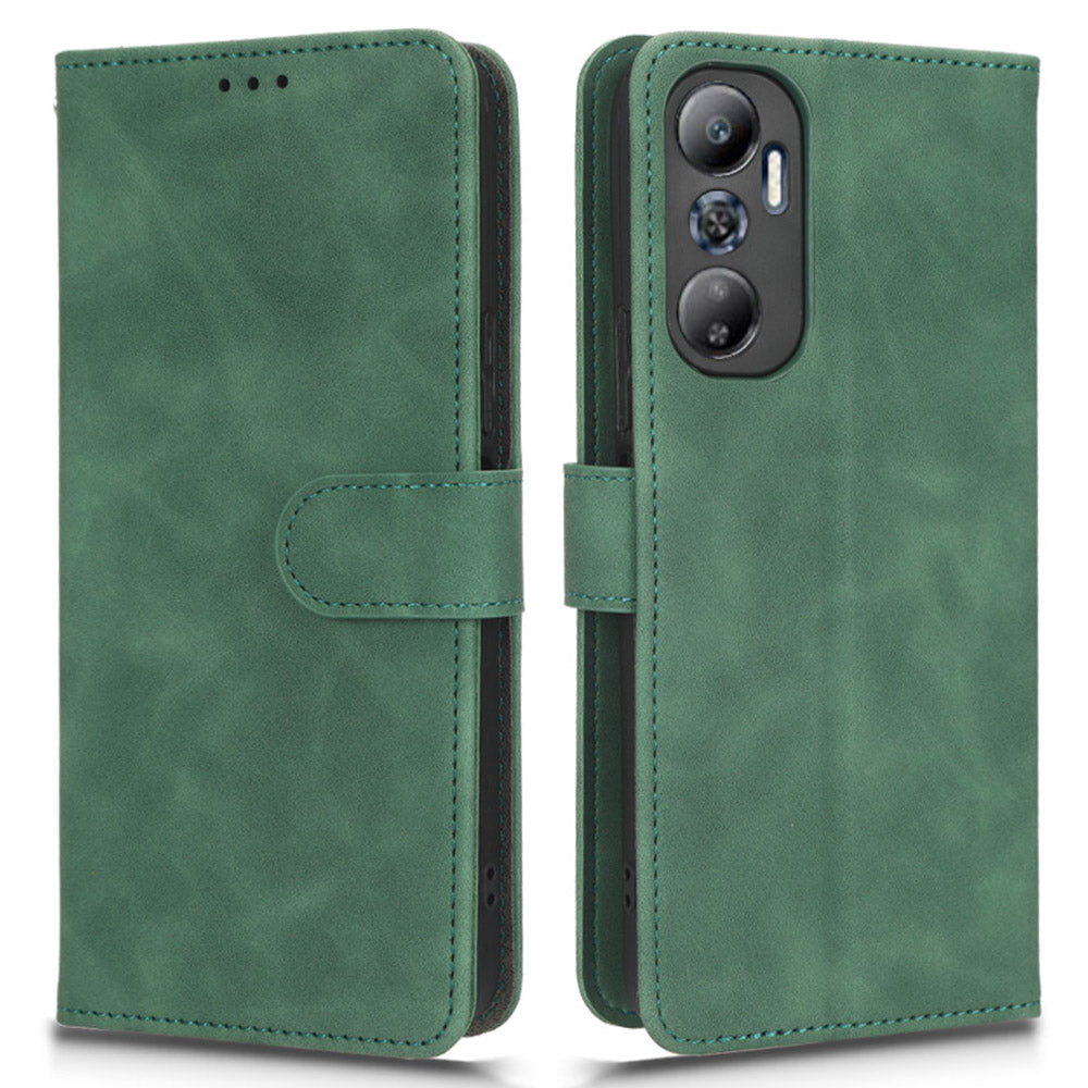 For Infinix Hot 20 4G Skin-touch Feeling PU Leather Flip Wallet Case Scratch-resistant Cell Phone Cover Stand with Wrist Strap