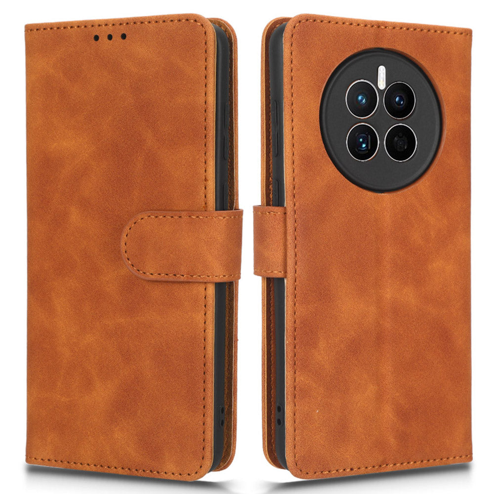 For Huawei Mate 50 4G Skin-touch Feeling Protective Cell Phone Cover Anti-fall Flip Leather Wallet Case Stand with Wrist Strap