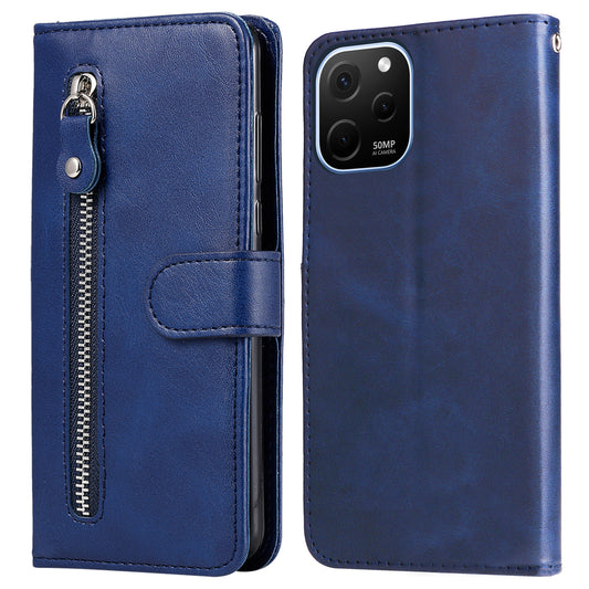 For Huawei nova Y61 4G Calf Texture Phone Case PU Leather Zipper Pocket Anti-scratch Cell Phone Cover with Stand Wallet