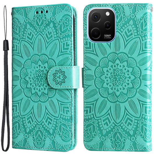 For Huawei nova Y61 4G Drop-proof PU Leather Sunflower Imprinted Phone Case Stand Magnetic Closure Anti-scratch Phone Cover with Hand Strap