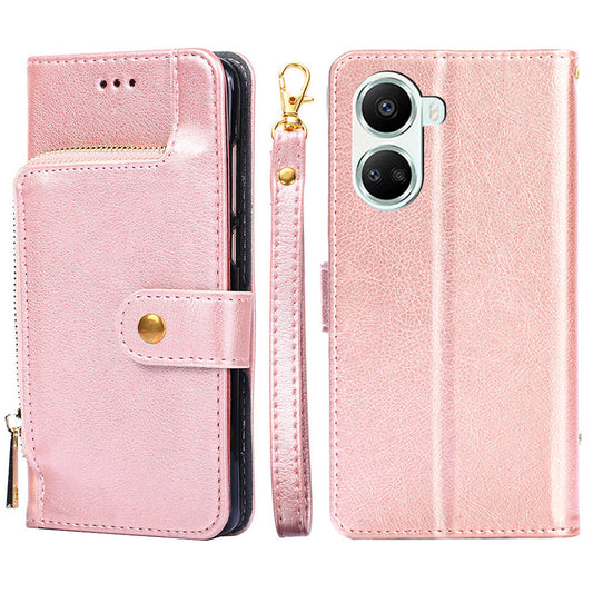 For Huawei nova 10 SE 4G Zipper Pocket Phone Stand Case PU Leather + TPU Wallet Protective Cover with Handy Strap