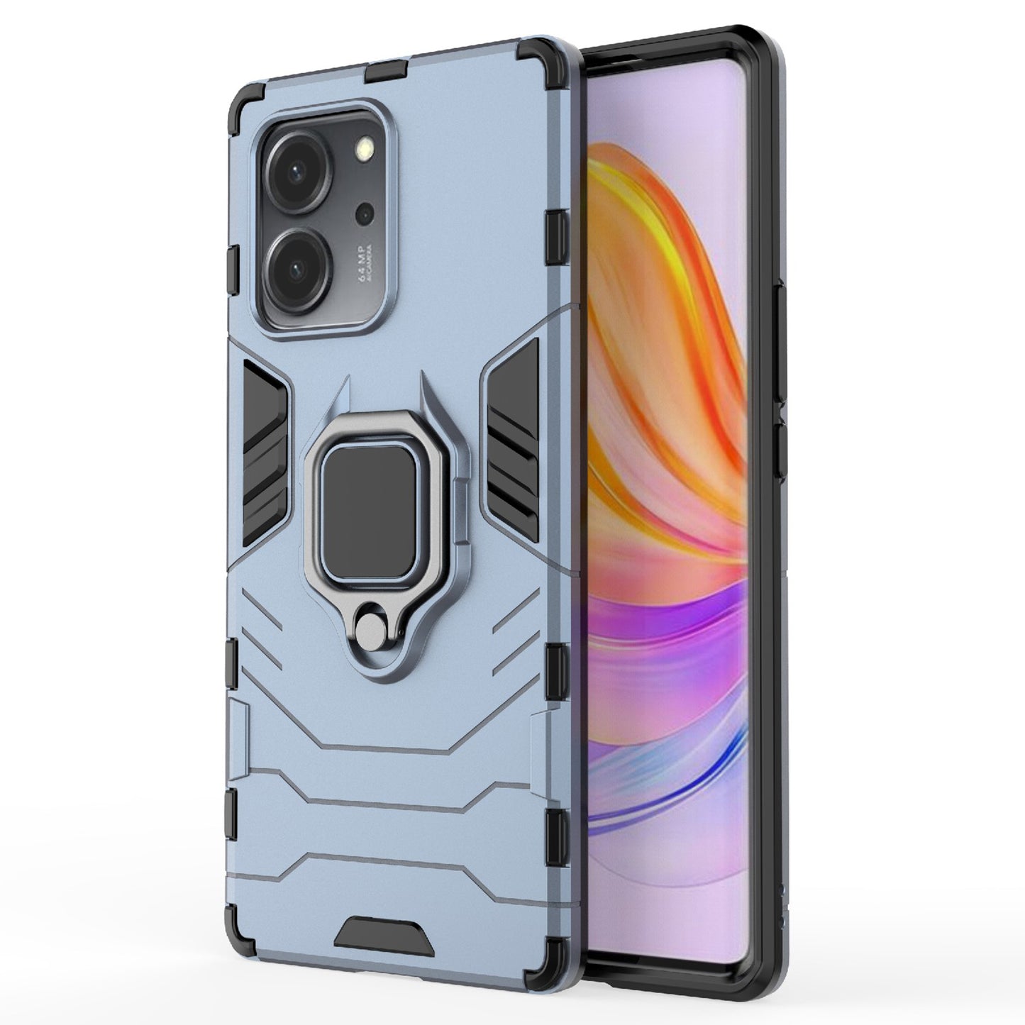 For Honor 80 SE 5G TPU+PC Anti-Scratch Back Cover Ring Holder Kickstand Shockproof Protective Phone Case