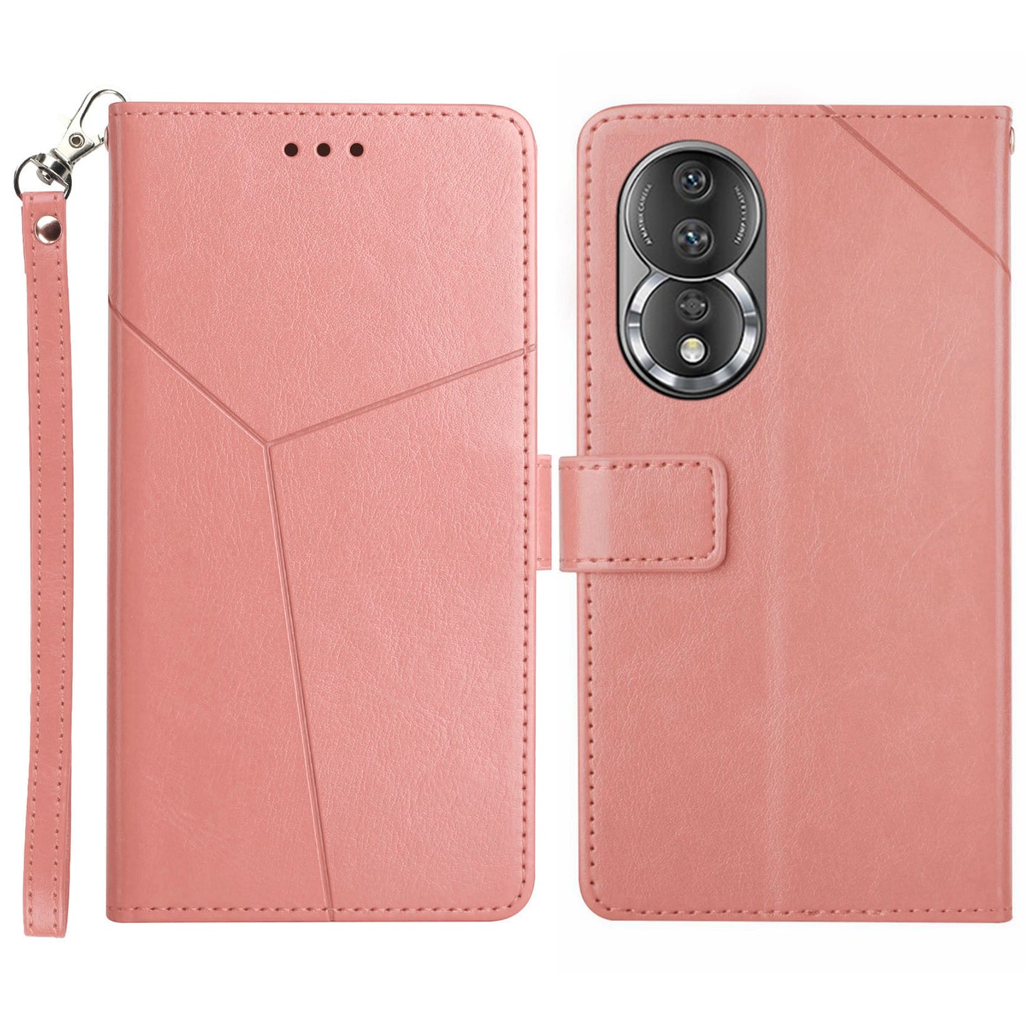HT01 PU Leather Flip Phone Cover for Honor 80 5G, Imprinted Y-Shaped Lines Phone Case Wallet Foldable Stand Shell with Strap