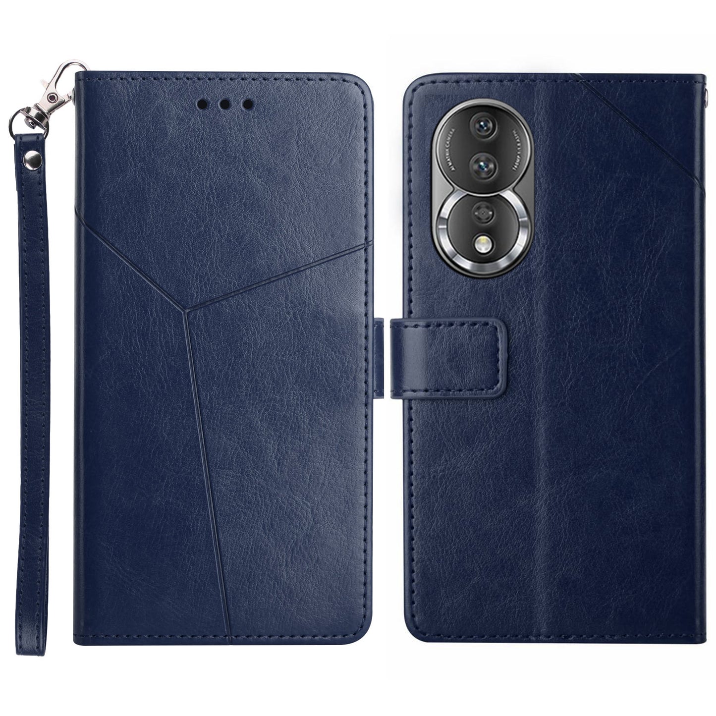 HT01 PU Leather Flip Phone Cover for Honor 80 5G, Imprinted Y-Shaped Lines Phone Case Wallet Foldable Stand Shell with Strap