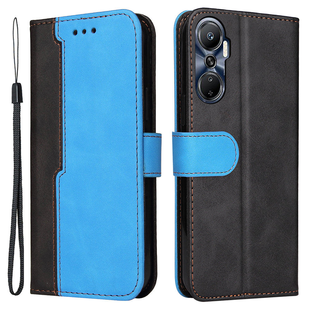 For Infinix Hot 20 4G Business Style Shockproof Phone Case Stand Wallet Dual-color Splicing PU Leather Cell Phone Cover