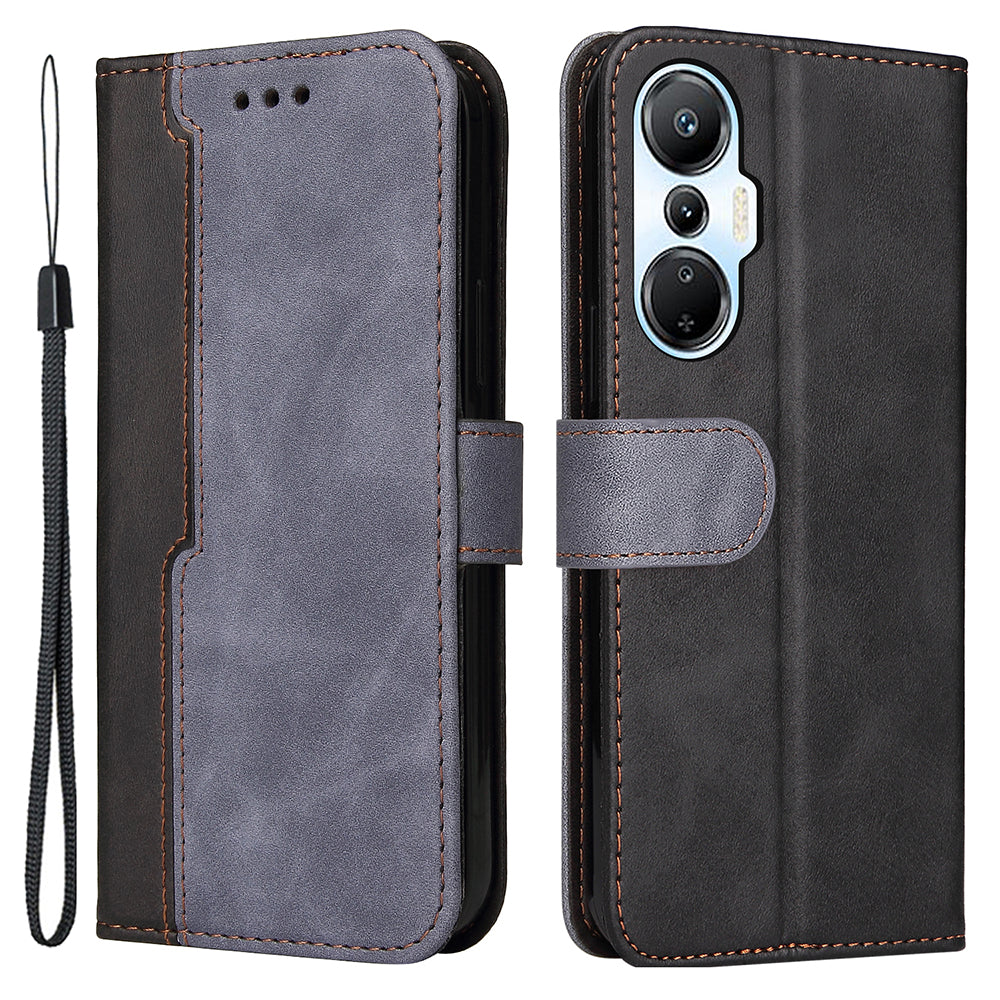 For Infinix Hot 20S 4G Business Style Shockproof Phone Case Stand Wallet Dual-color Splicing Scratch-resistant PU Leather Cell Phone Cover