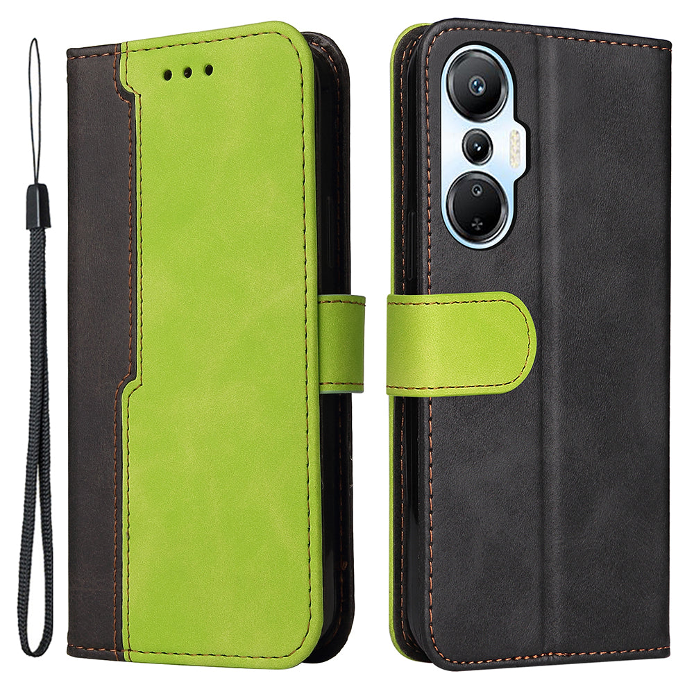 For Infinix Hot 20S 4G Business Style Shockproof Phone Case Stand Wallet Dual-color Splicing Scratch-resistant PU Leather Cell Phone Cover