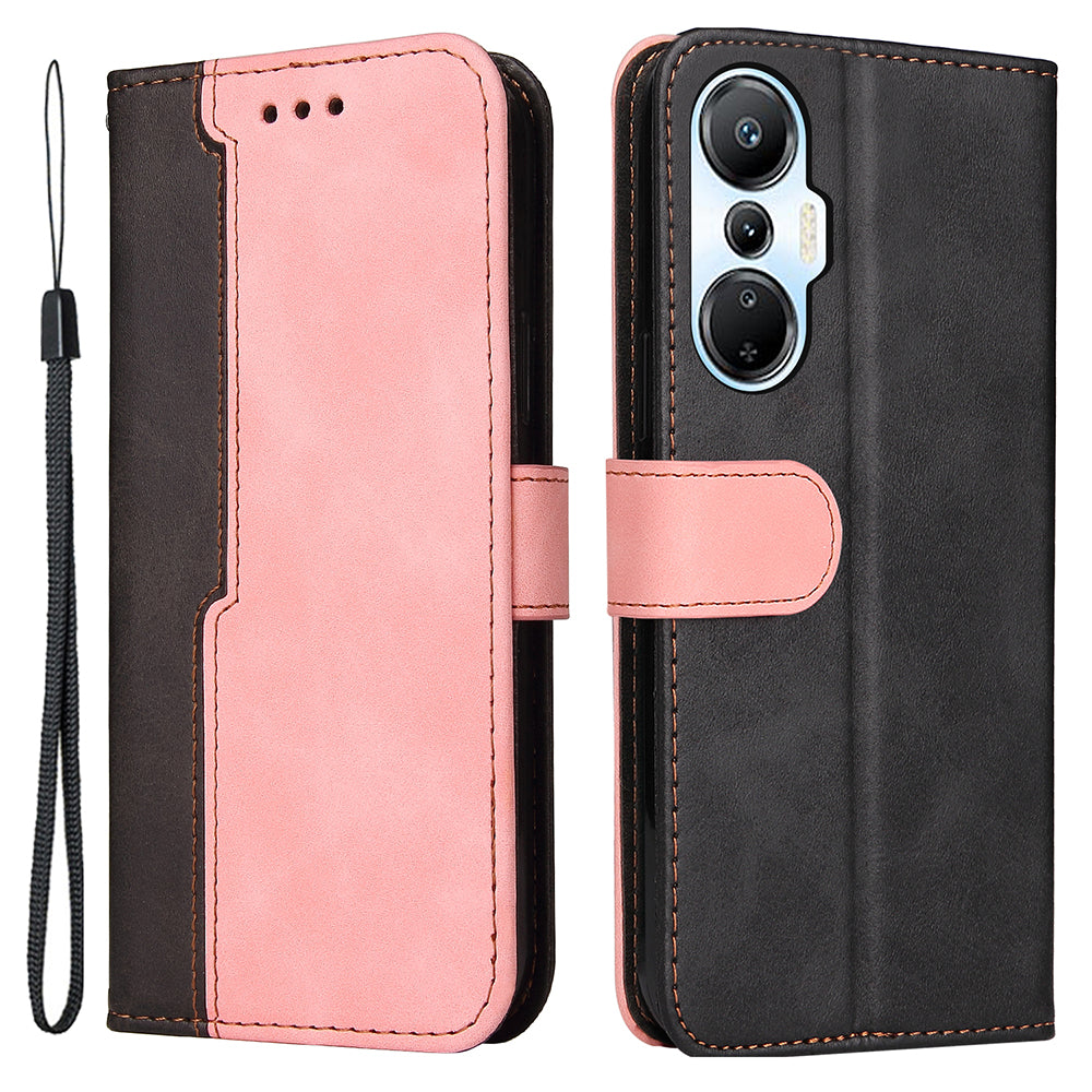 For Infinix Hot 20S 4G Business Style Shockproof Phone Case Stand Wallet Dual-color Splicing Scratch-resistant PU Leather Cell Phone Cover