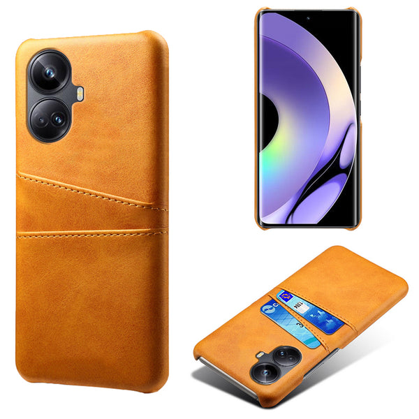 For Realme 10 Pro+ 5G PU Leather Coated Hard PC Anti-Scratch Phone Case Dual Card Slots Non-Slip Protective Back Cover
