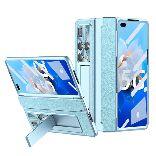 For Huawei Mate X2 Phone Case Scratch-resistant Hinge Protection PU Leather + PC Back Cover with Tempered Glass Screen Film
