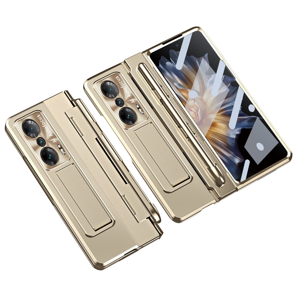 For Honor Magic Vs Ultimate 5G / Magic Vs 5G Kickstand Hard PC Phone Cover Scratch-resistant Mobile Phone Case with Stylus, Lens Film and Tempered Glass Screen Film