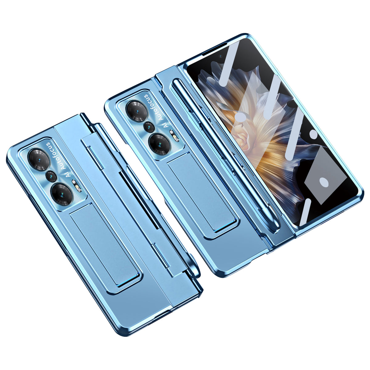 For Honor Magic Vs Ultimate 5G / Magic Vs 5G Kickstand Hard PC Phone Cover Scratch-resistant Mobile Phone Case with Stylus, Lens Film and Tempered Glass Screen Film