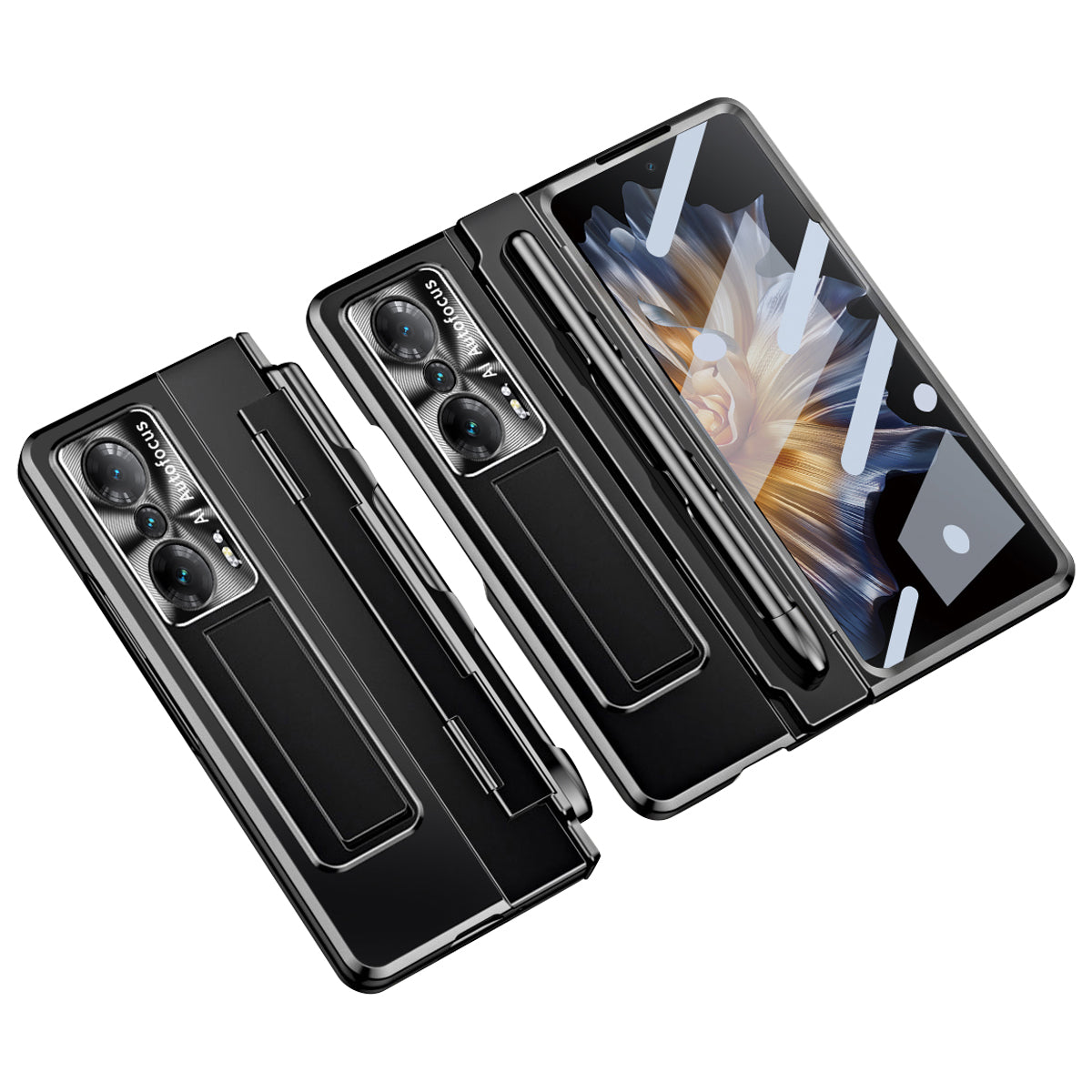 For Honor Magic Vs Ultimate 5G / Magic Vs 5G Kickstand Hard PC Phone Cover Scratch-resistant Mobile Phone Case with Stylus, Lens Film and Tempered Glass Screen Film