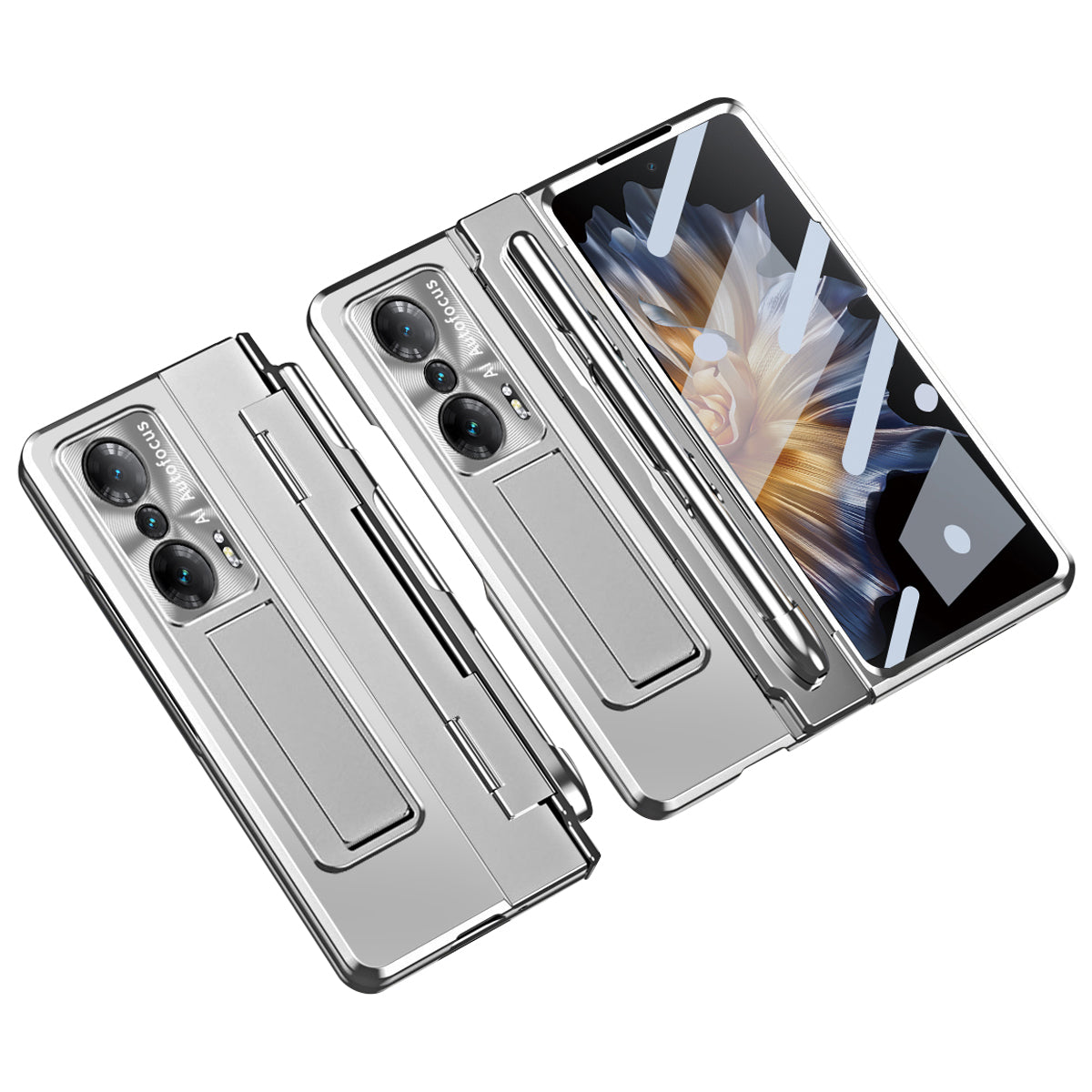 For Honor Magic Vs Ultimate 5G / Magic Vs 5G Kickstand Hard PC Phone Cover Scratch-resistant Mobile Phone Case with Stylus, Lens Film and Tempered Glass Screen Film