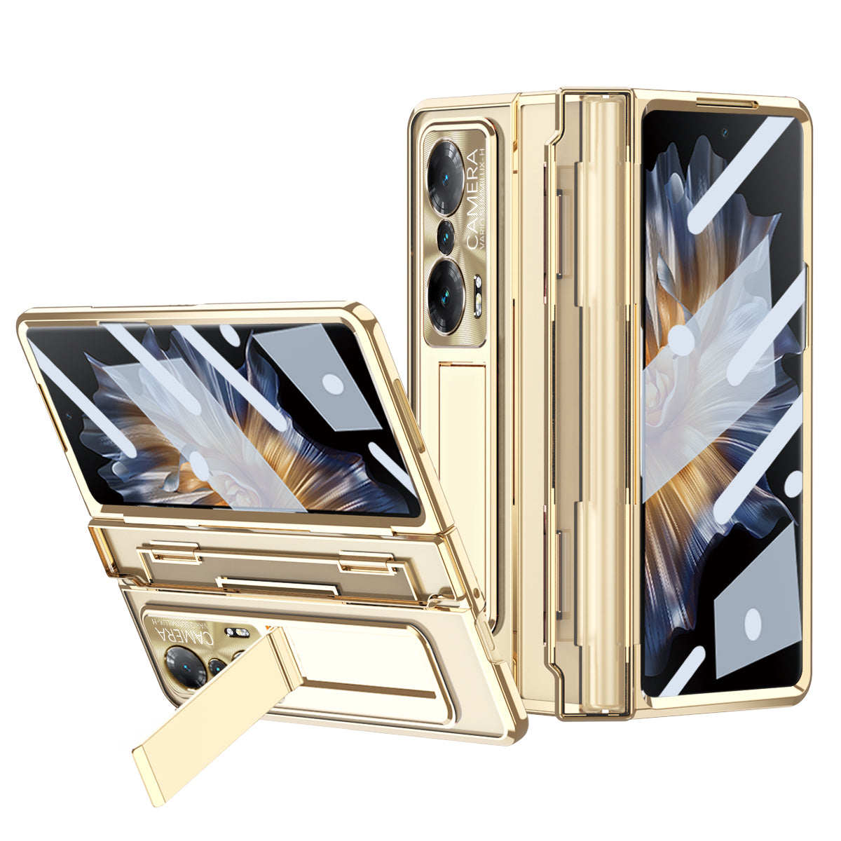 For Honor Magic Vs Ultimate 5G / Magic Vs 5G Anti-fall Transparent Phone Case Electroplating PC Folding Back Cover Kickstand with Tempered Glass Film