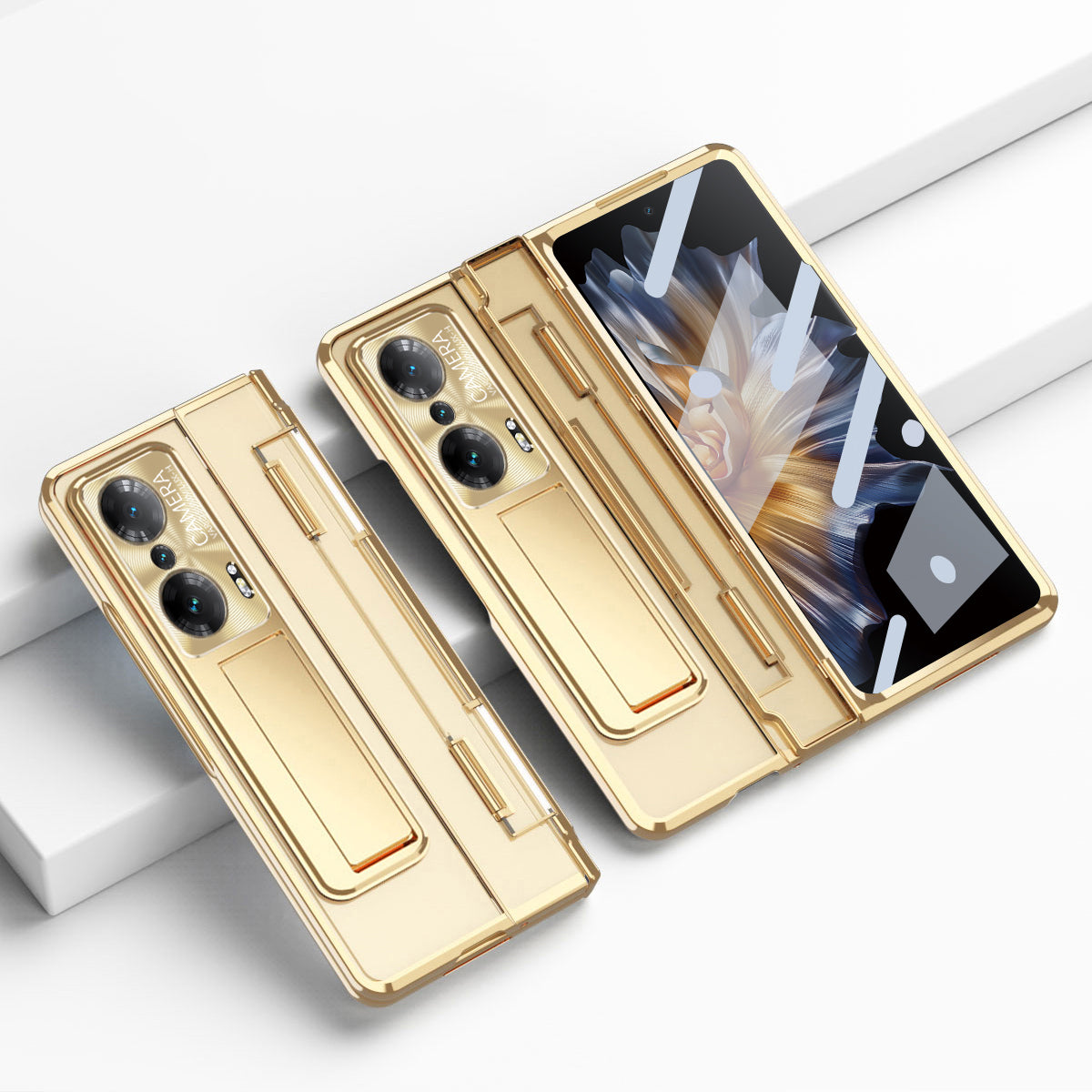 For Honor Magic Vs Ultimate 5G / Magic Vs 5G Anti-fall Transparent Phone Case Electroplating PC Folding Back Cover Kickstand with Tempered Glass Film